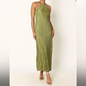 Melody Plisse Halter Maxi Dress - Olive | Petal & Pup